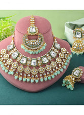 Mint Green Kundan Festival Wear Necklace Set MKSW364886